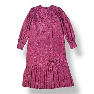 Henry Lee‎ Vintage Pleated Bow Maxi Dress Size 10 Pink Purple